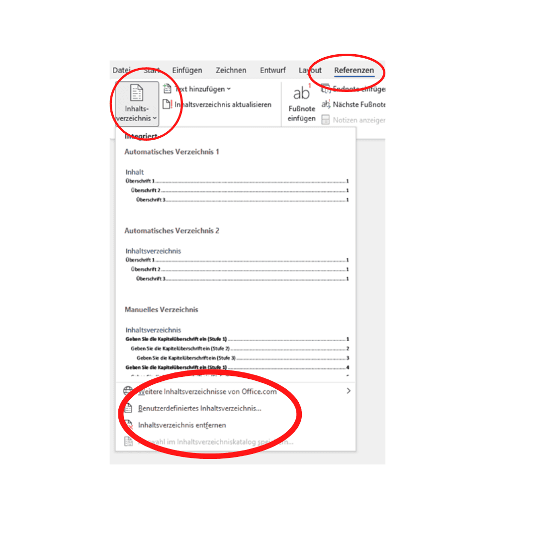 Formatierung Inhaltsverzeichnis