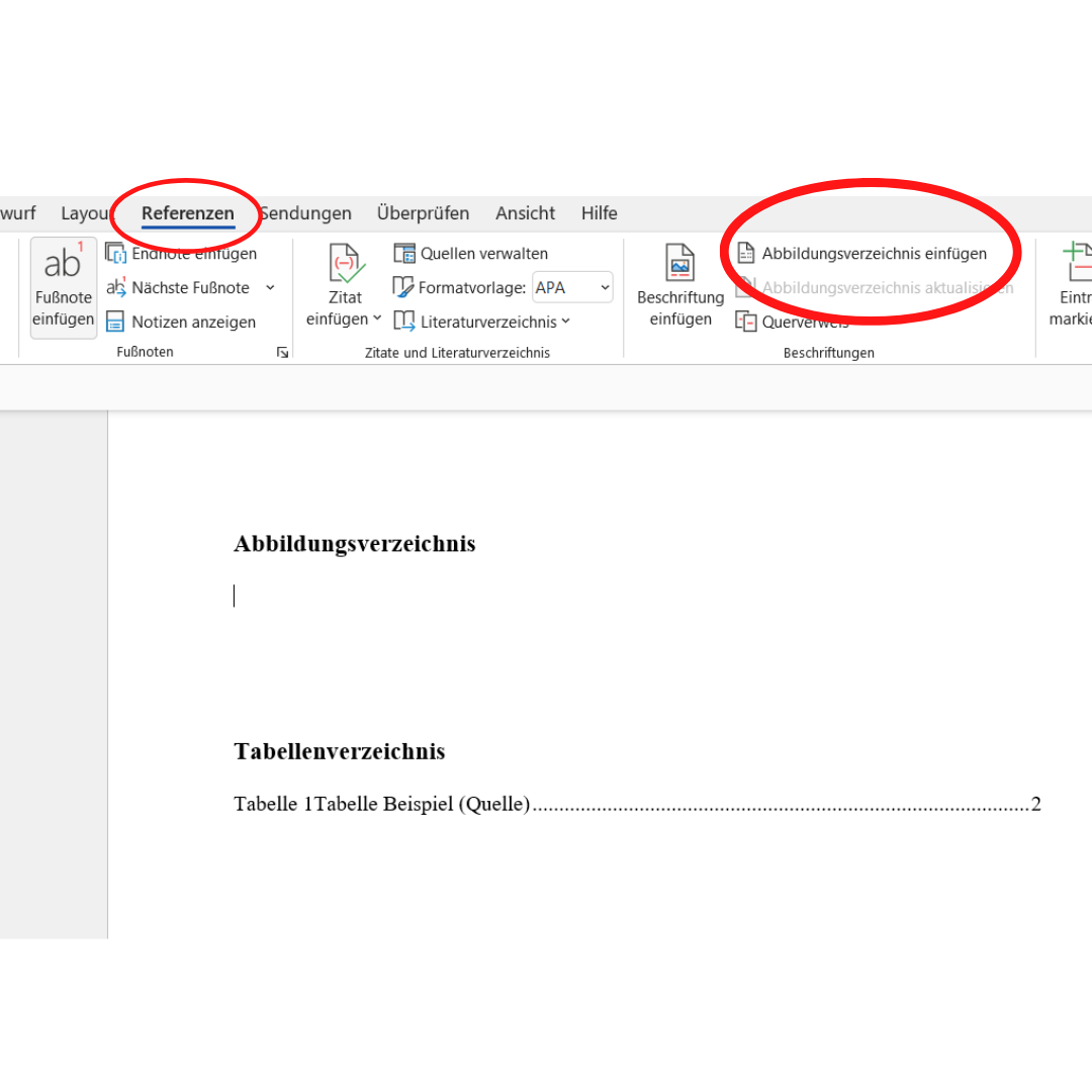 Formatierung Abbildungsverzeichnis