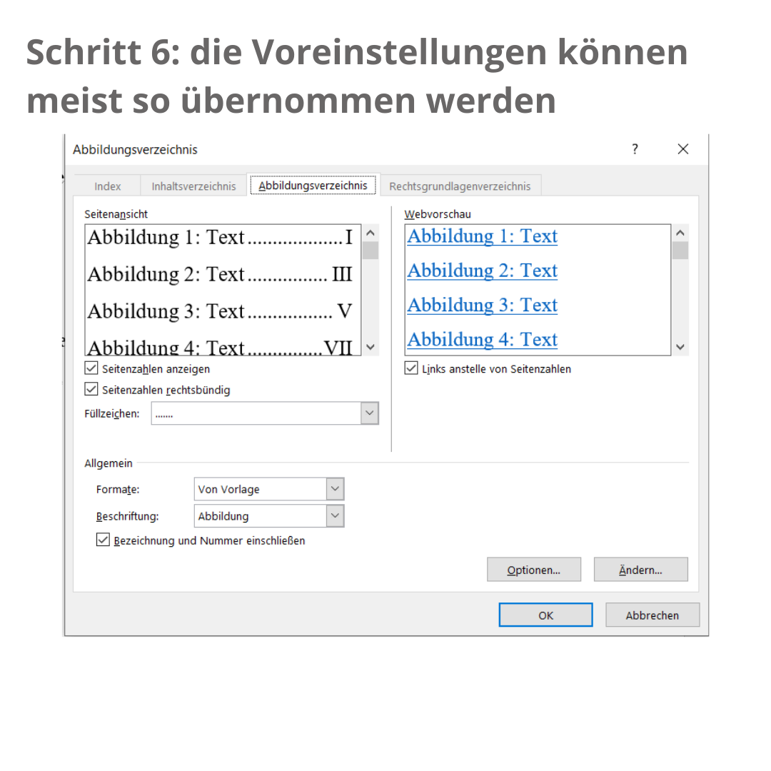 Formatierung Abbildungsverzeichnis