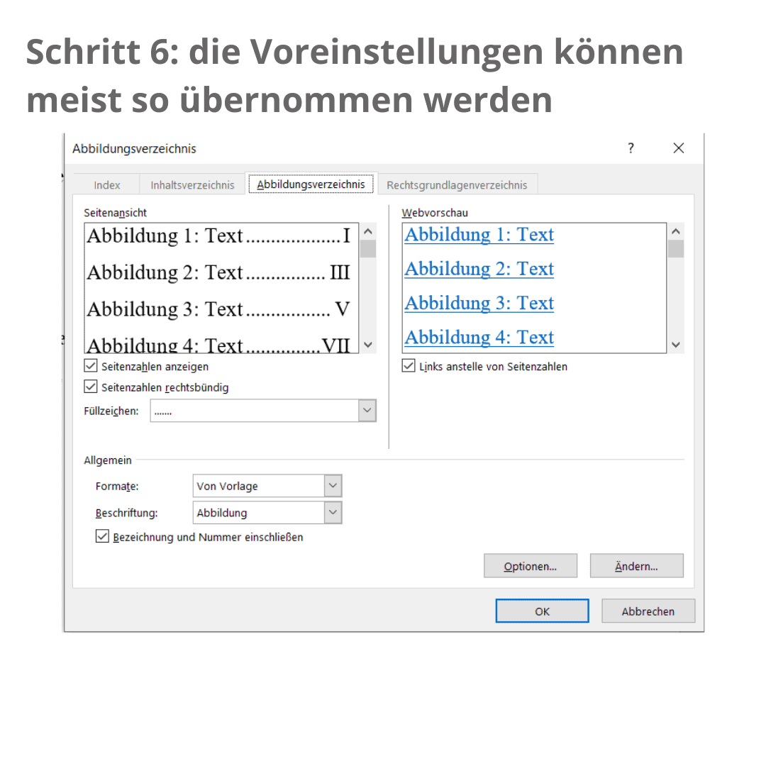 Formatierung Abbildungsverzeichnis
