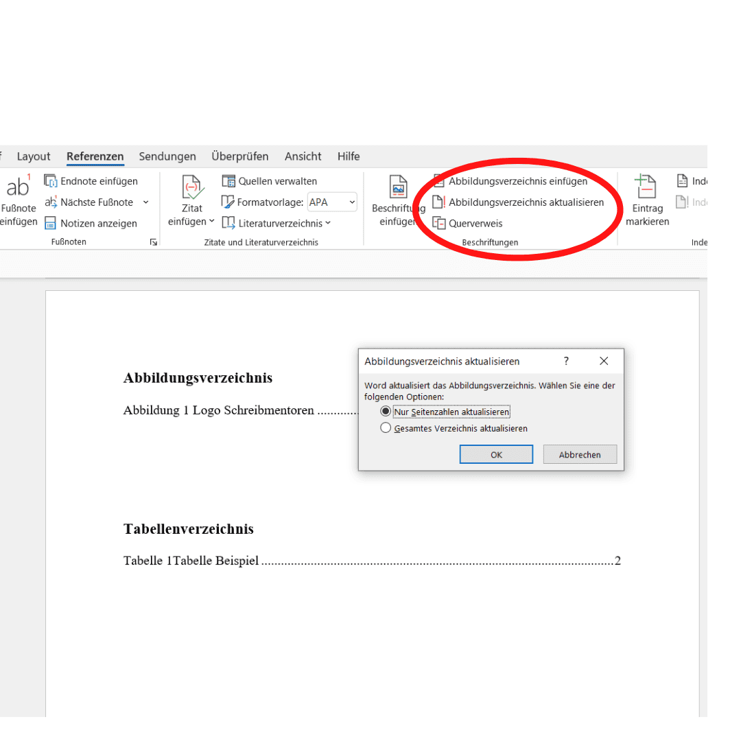 Formatierung Abbildungsverzeichnis